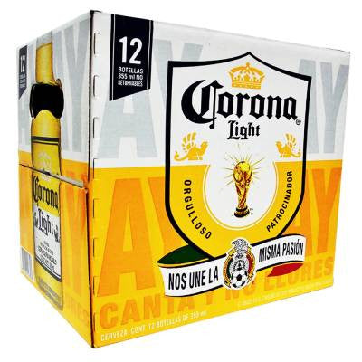 CERVEZA CLARA CORONA LIGHT 12 BOTELLAS DE 355 ML C/U